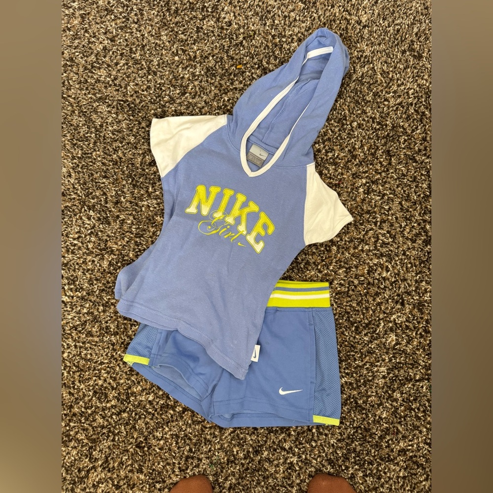 Vintage‎ Y2K Nike Girls Set Sz Small Kids Hooded Top Shorts